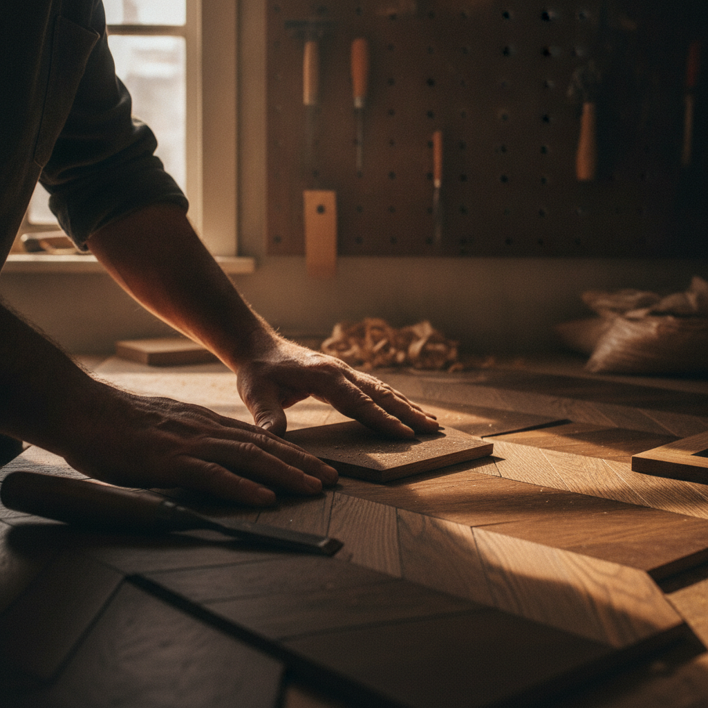 Handwerkliche Detailarbeit an einem hochwertigen Holzboden